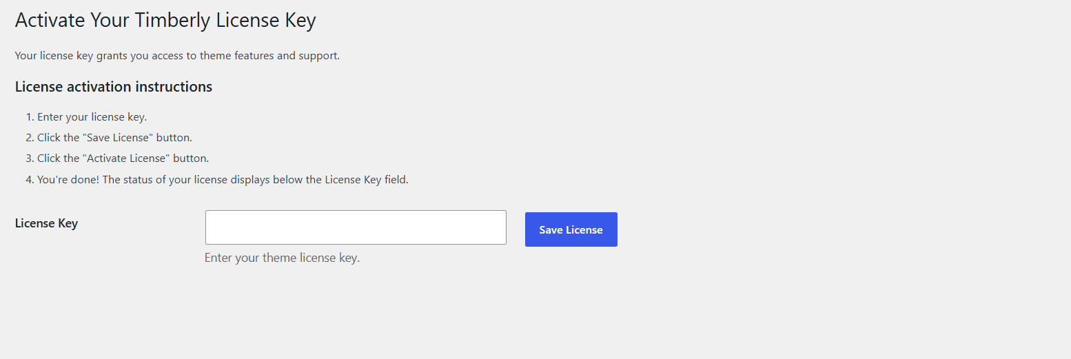 Theme License Activation Screenshot