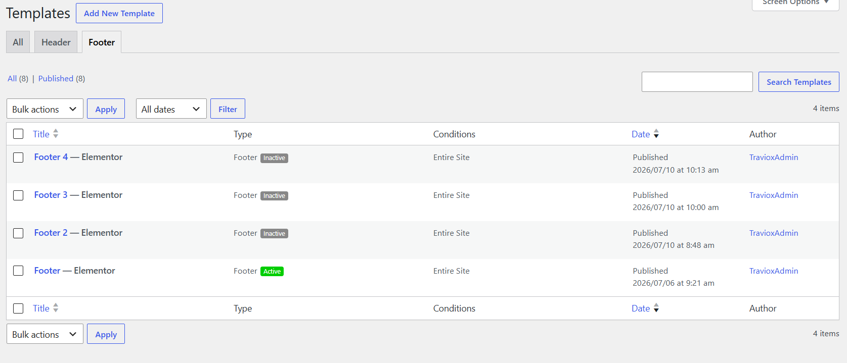 Footer settings example
