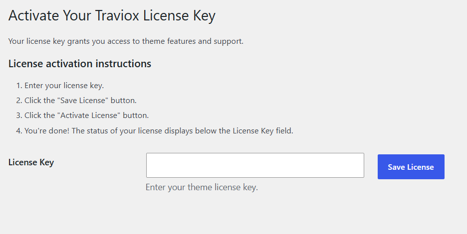 Theme License Activation Screenshot