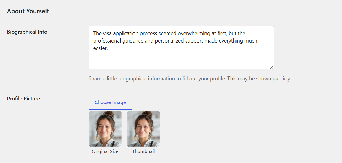 Author bio settings example