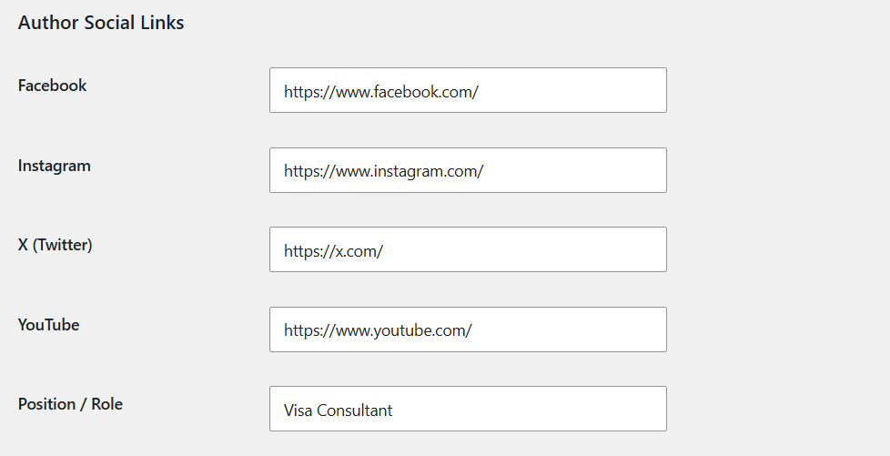 Author social link settings example