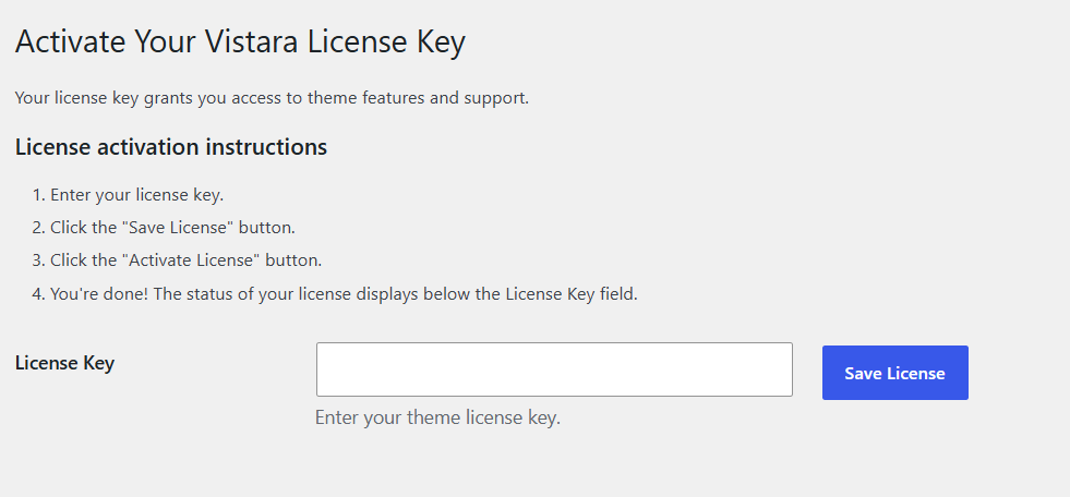 Theme License Activation Screenshot