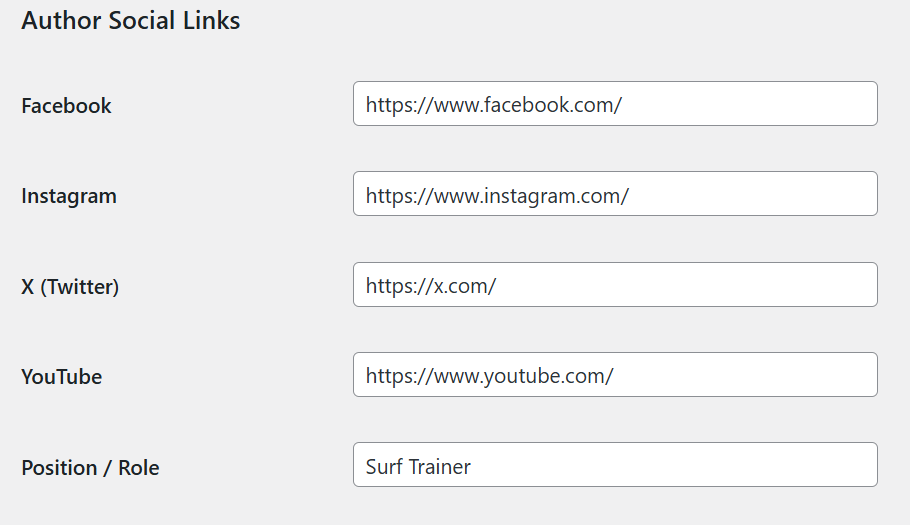 Author social link settings example