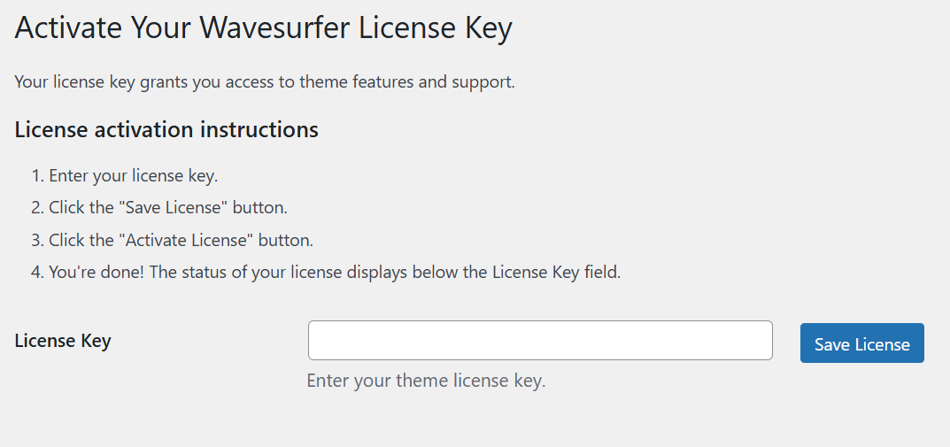 Theme License Activation Screenshot
