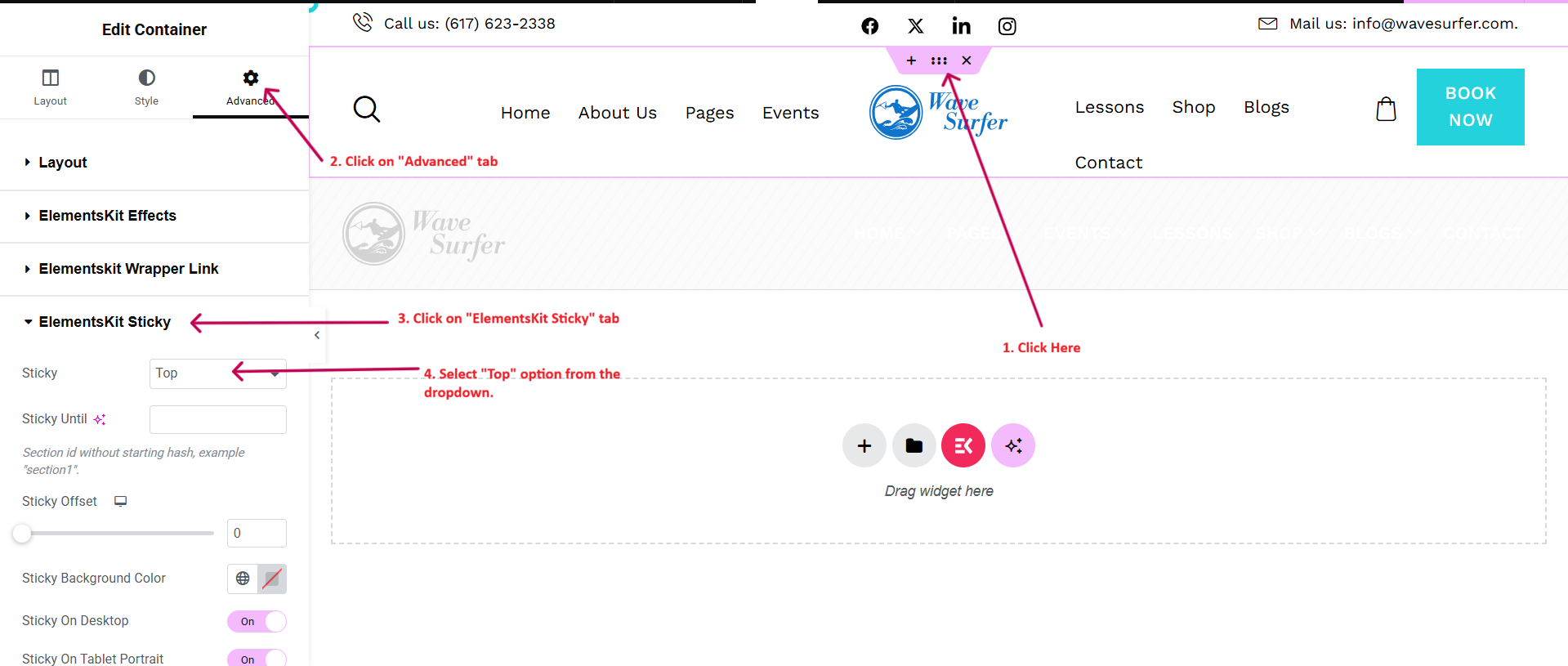 Sticky header settings