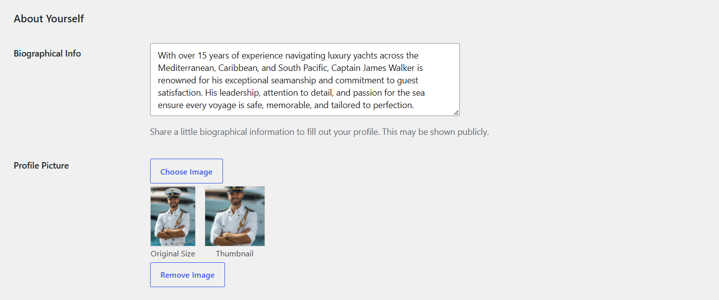 Author bio settings example