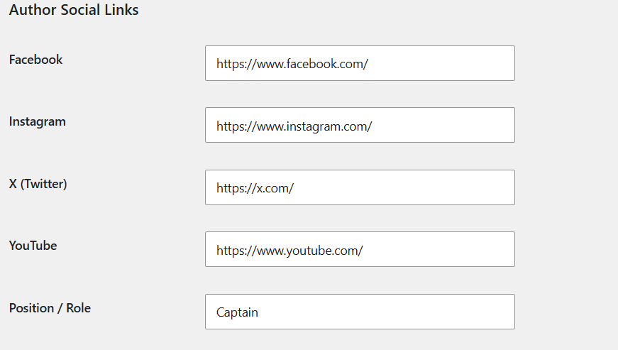 Author social link settings example