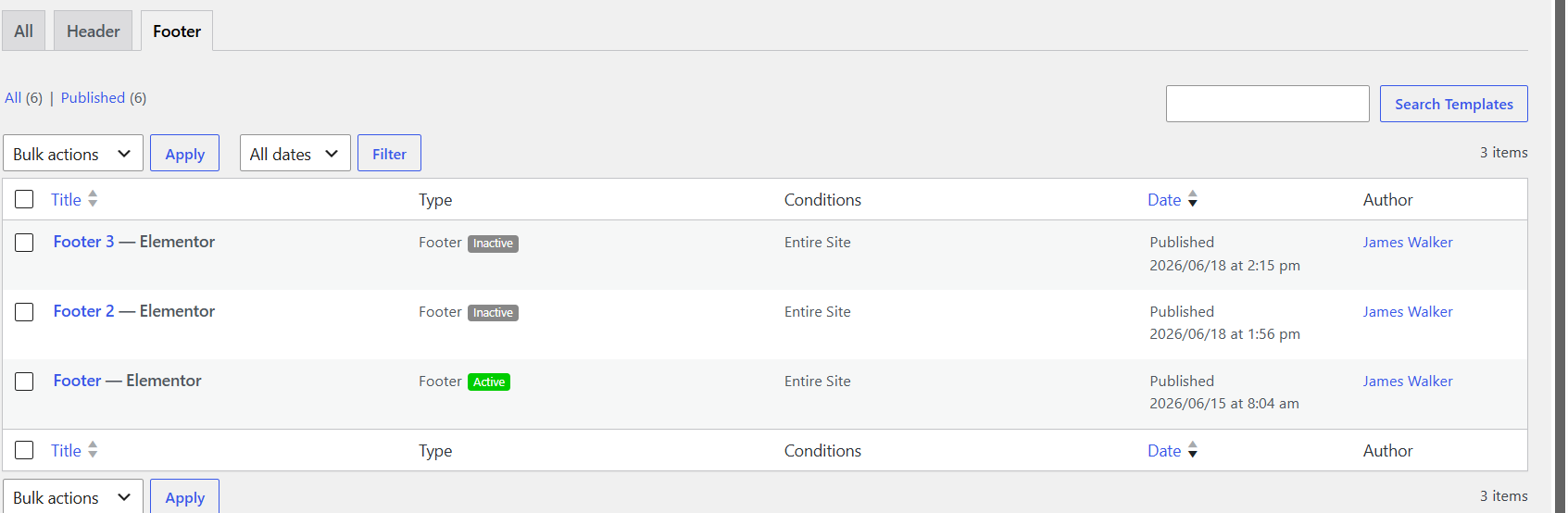 Footer settings example