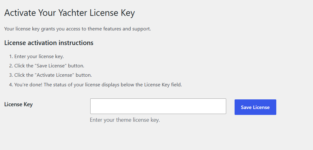 Theme License Activation Screenshot