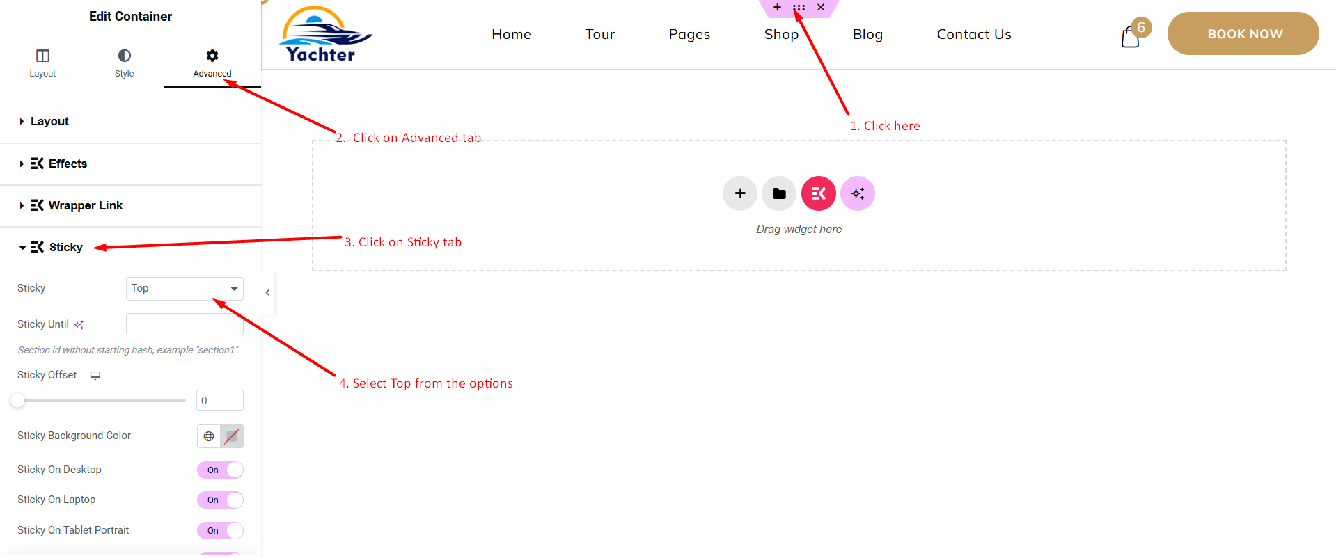 Sticky header settings